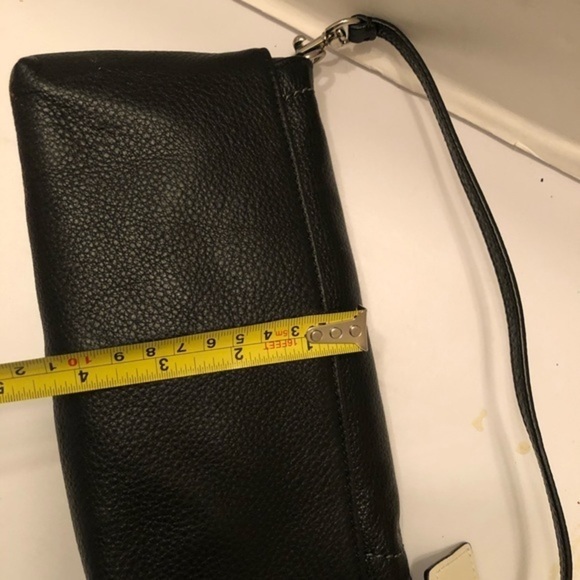 Coach black leather mini clutch wristlet bag